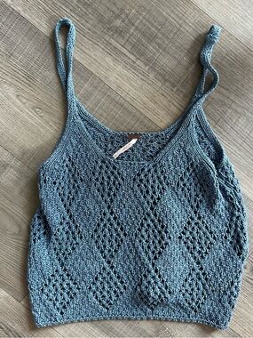 Free People blue crochet knit crochet tank